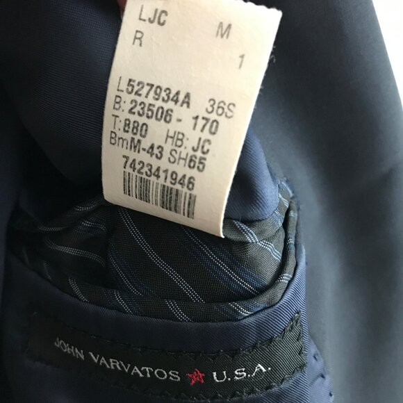 John Varvatos Wool Blazer Jacket Navy Two Button Mens 36S - Picture 9 of 13